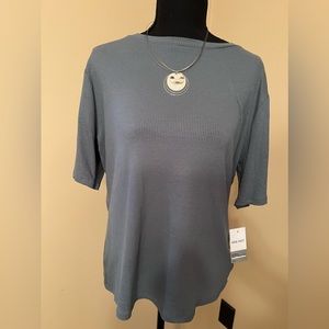 New Nine West Women’s Petite Elbow-Sleeved Tee, Husky Blue, PXXL